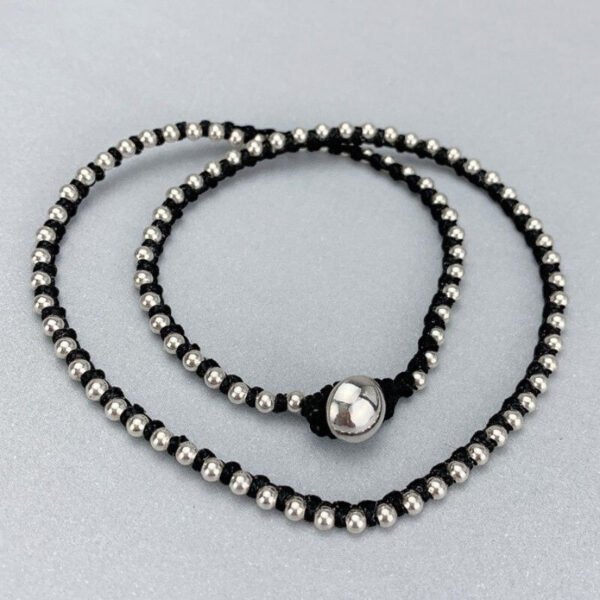 Silver Weave Necklace black face view