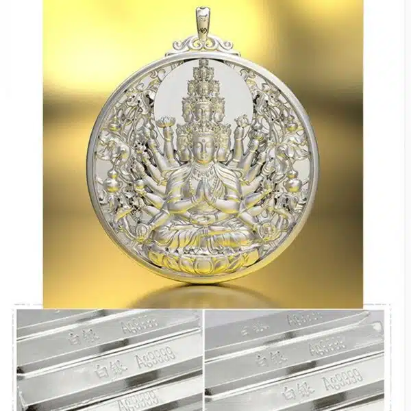 999 Silver Pendant Avalokitesvara with silver ingots
