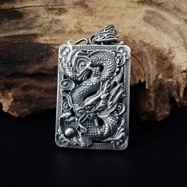999 Silver Pendant carved dragon B