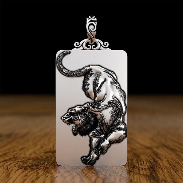 999 Silver Pendant carved tiger medallion chocolate color