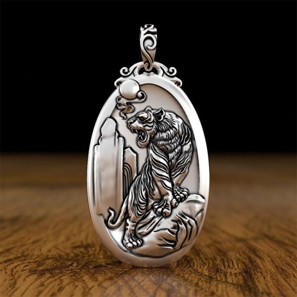999 Silver Pendant carved tiger medallion rose gold