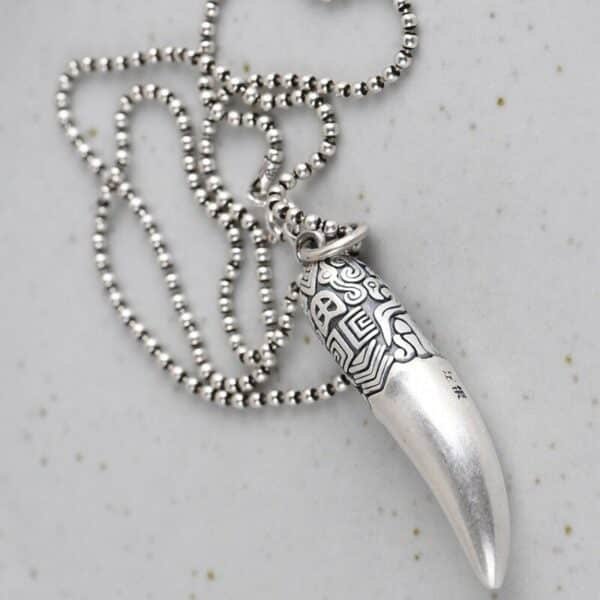 999 Silver Pendant totem teeth wolf on a necklace