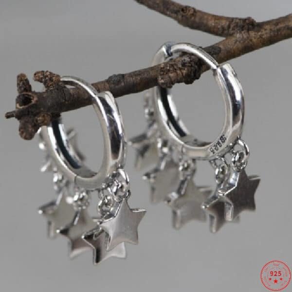 Silver Earrings 925 4 stars hoop on stand