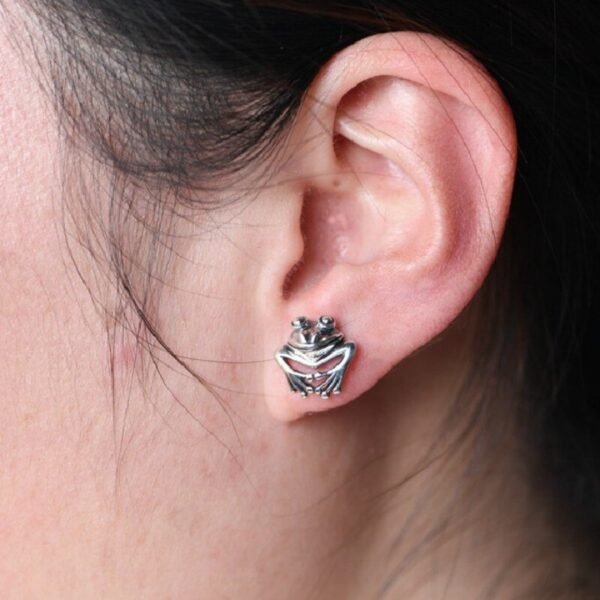Silver Earrings 925 hug frog on ear