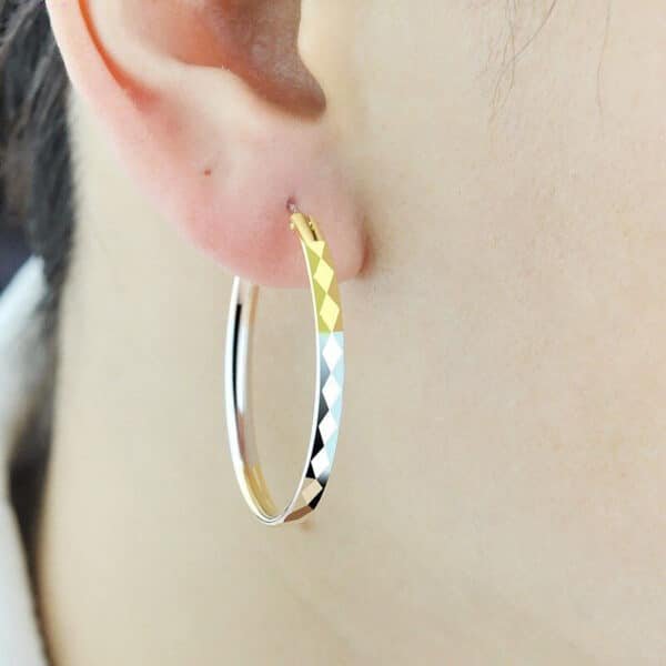 Silver Earrings 925 large mixed color hoop on ear 2.5 cm