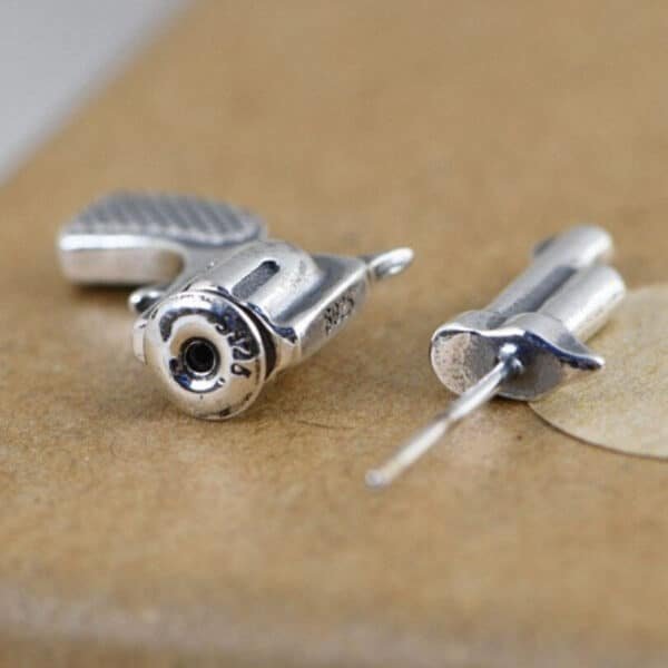 Silver Earrings 925 revolver stamp details