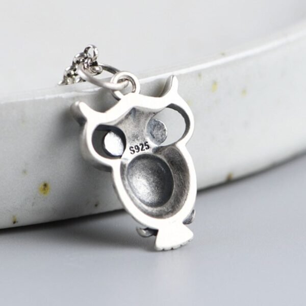 Silver Pendant 925 owl back view and stamp