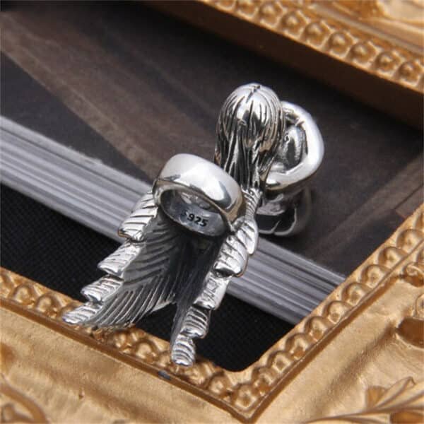 Silver Pendant 925 sitting angel back view and stamp