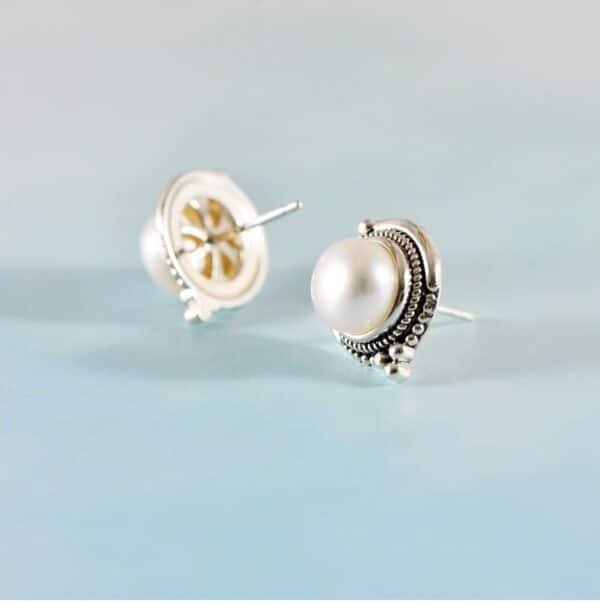 Silver Pendant 925 sunflower pearl earrings back and face