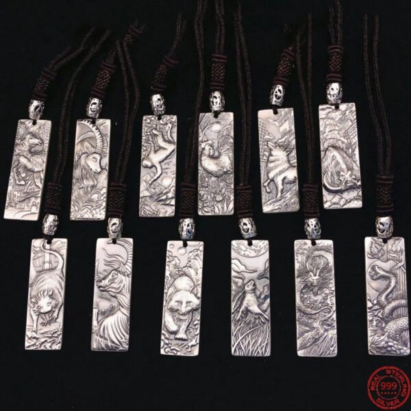 999 Silver Pendant carved chinese zodiac all 12 signs together