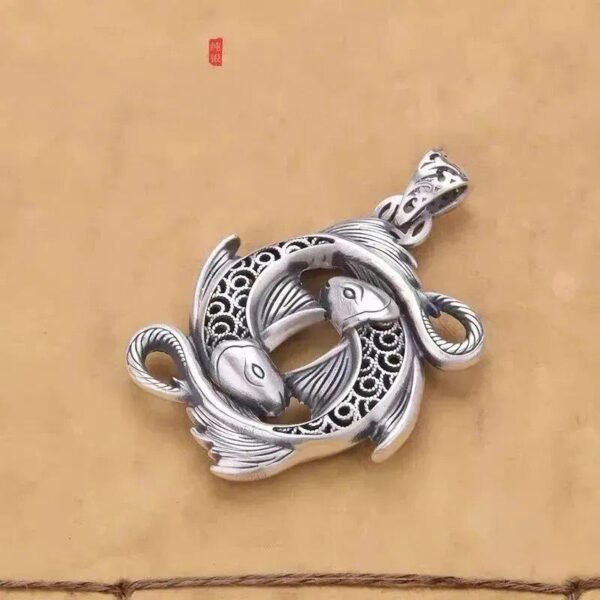 999 Silver Pendant double fish up view