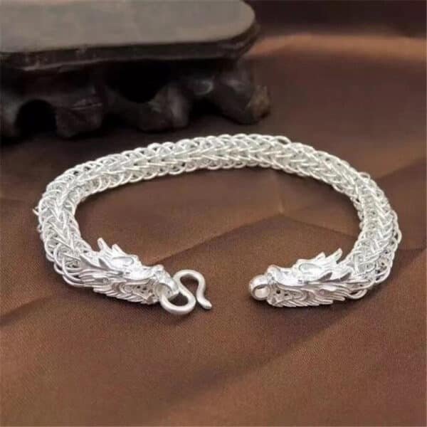 Silver Bracelet 990 shinny dragon bracelet face view