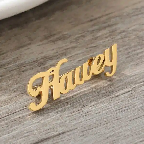 Silver Brooch customizable font gold plated 18 k