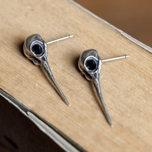 Silver Earrings 925 hummingbird skull stud details