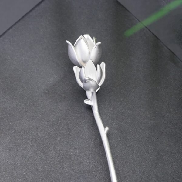 Silver Hair Pin 925 blue bell flower up view