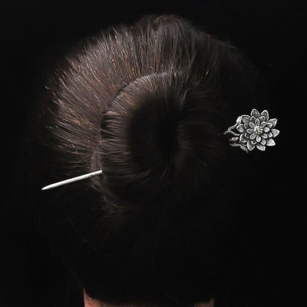 Silver Hair Pins floating lotus on hair