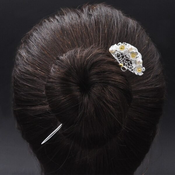 Silver Hair Pins floral basket on hair