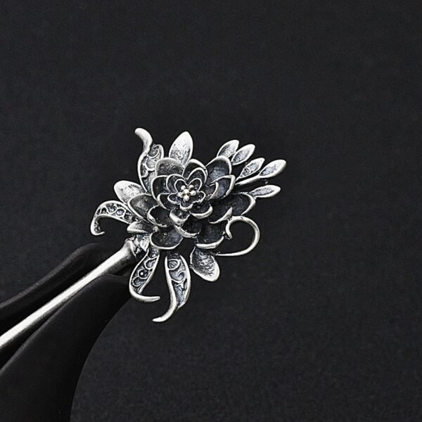 Silver Hair Pins peony flower4 details flower