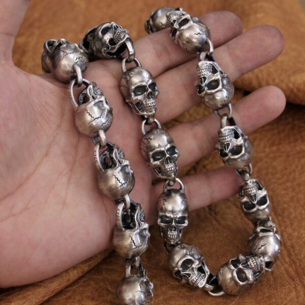 Silver Necklace 925 wide skulls holded