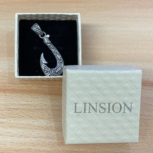 Silver Pendant 925 fishing hook with box