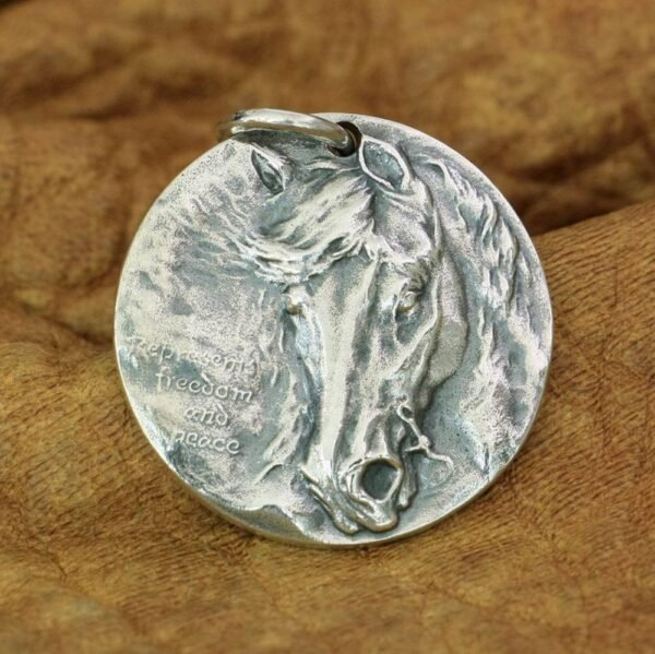 Silver Pendant 925 horse medal face view