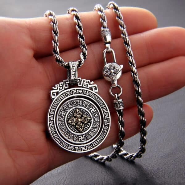Silver Pendant 925 rotating mantras holded