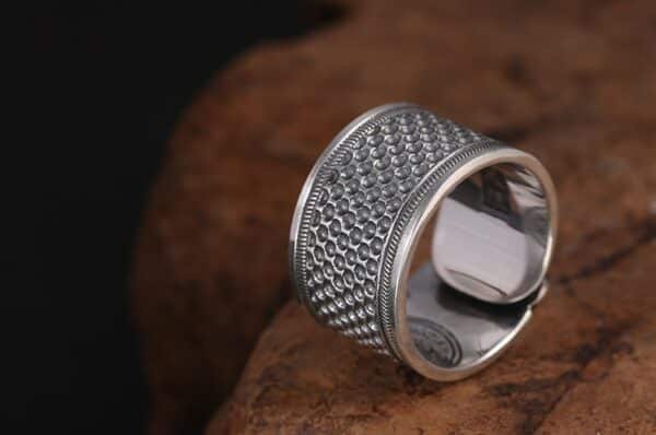 Silver Ring 999 large hammered up view