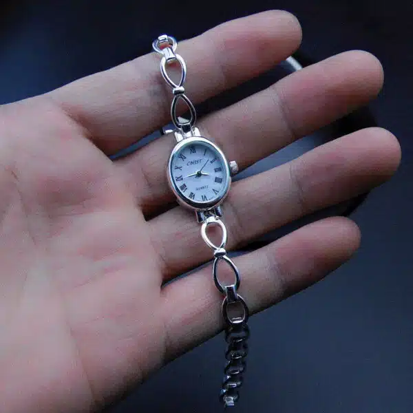 Silver Watch Women hand chain bracelet on hand