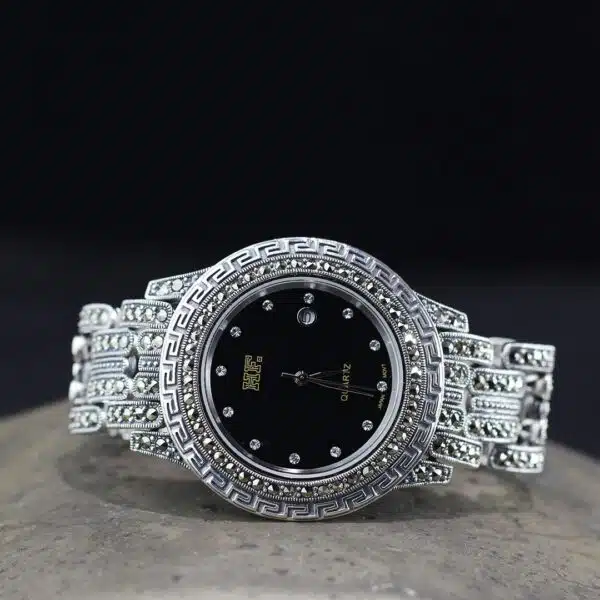 Silver Watch Women lady beauty black dial