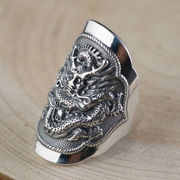 Sterling Silver Ring 990 large dragon side view