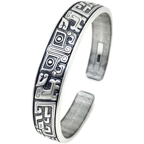 999 Silver Bracelet maya engraving face view