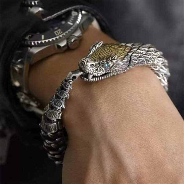 Silver Bracelet 925 articulated dragon on wrist