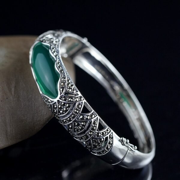 Silver Bracelet 925 chalcedony bangle green agathe