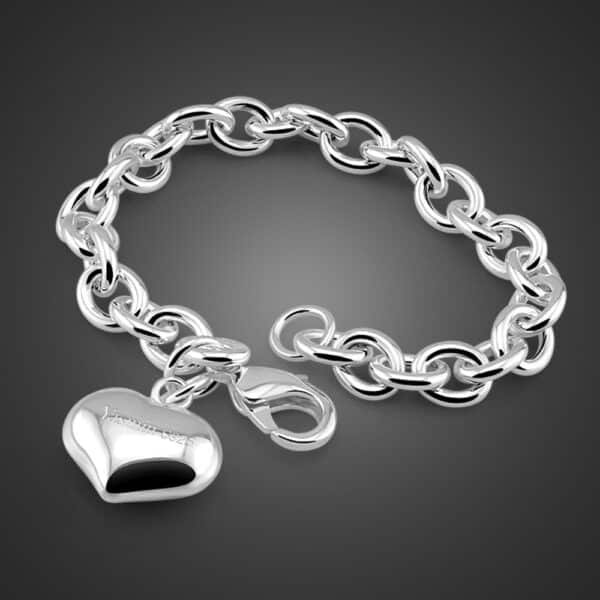 Silver Bracelet 925 heart pendant face view