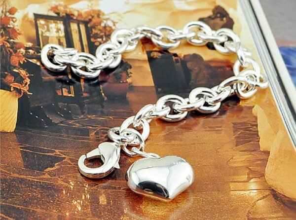 Silver Bracelet 925 heart pendant heart details