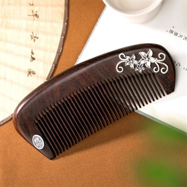 Silver Hair Comb sandalwood profile view