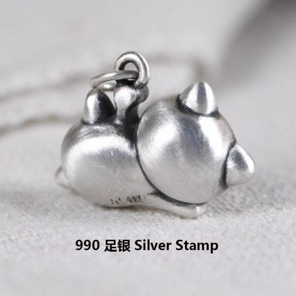 Silver Pendant 990 Japanese cat back view and stamp
