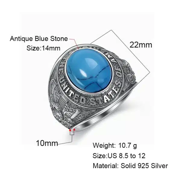 Silver Ring 925 USA turquoise measures and details