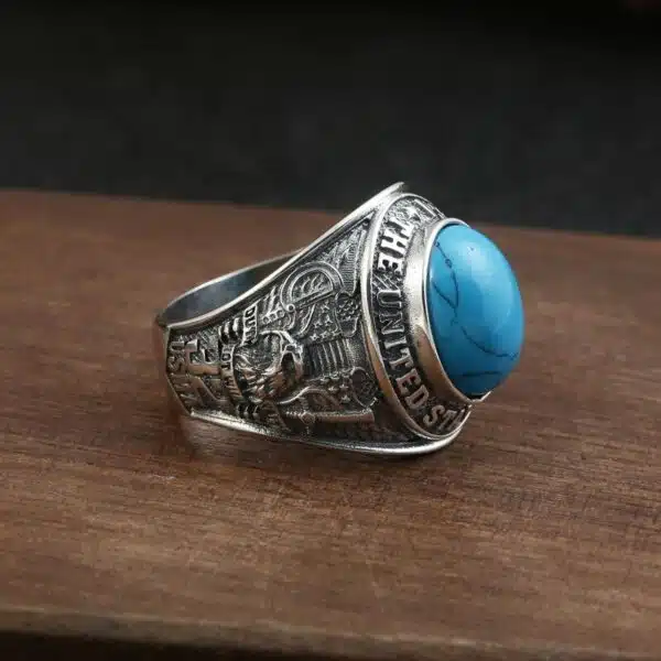 Silver Ring 925 USA turquoise side view