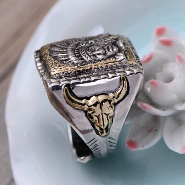 Silver Ring 925 chief tribe side view