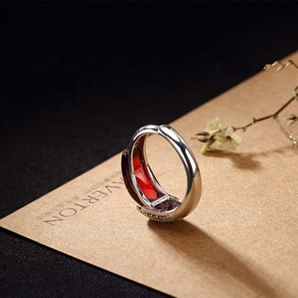 Silver Ring 925 stone women back view red
