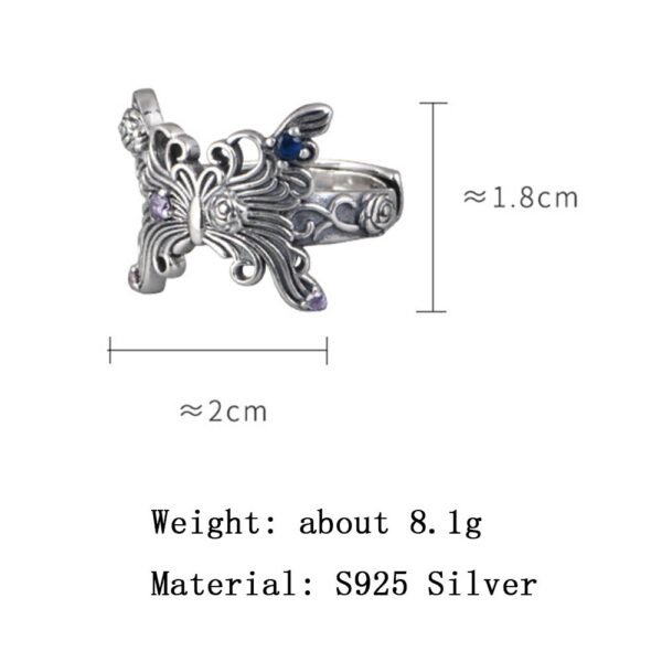 Silver Ring 925 zircon butterfly measure and details