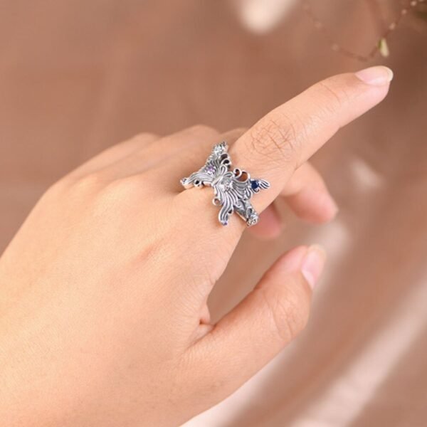 Silver Ring 925 zircon butterfly on finger
