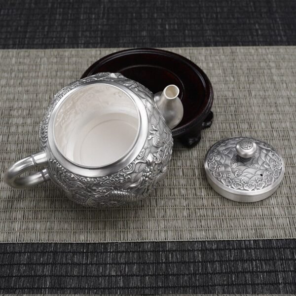 Silver Tea Set dragon teapot open and inner view