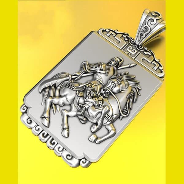 999 Silver Pendant Guanyu's horse side view