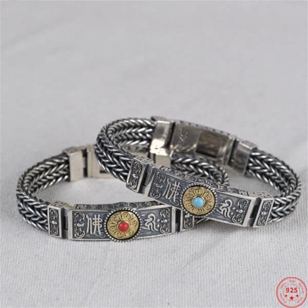 Silver Bracelet 925 garnet bangle both model together