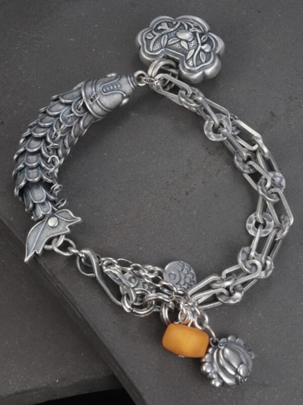 Silver Bracelet 925 – lucky fish lotus details