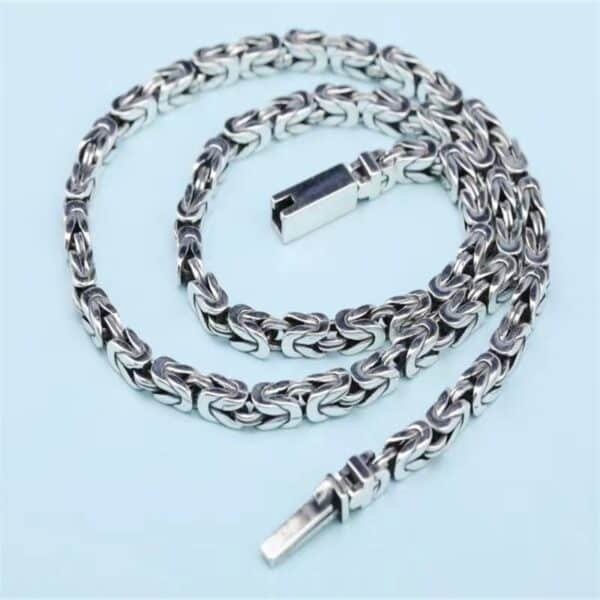 Silver Necklace 925 square pattern rolled up