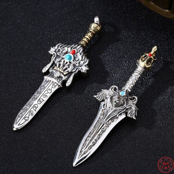 Silver Pendant 925 Vajra sword up view both models