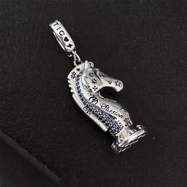 Silver Pendant 925 knight chess up view